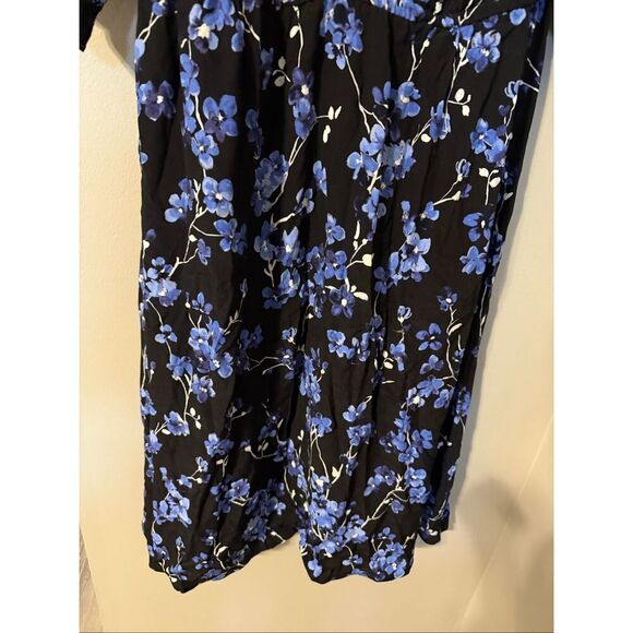 Talbots Plus Size 1X Smocked Midi Dress Black Lilac Floral Feminine Office - Picture 9 of 12